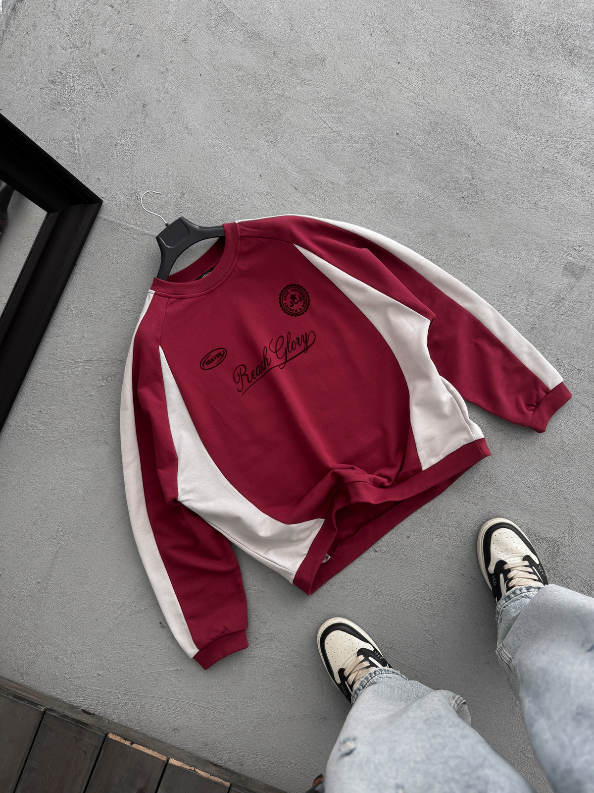 luxury Maroon whit side penal oversize sweatshirt
