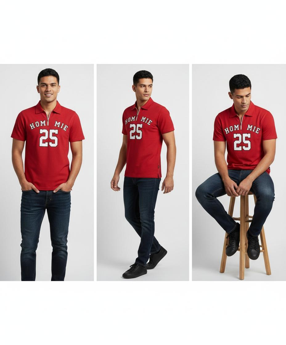 Cotton Jersey Half Zip Shirt – Red | Homie Print