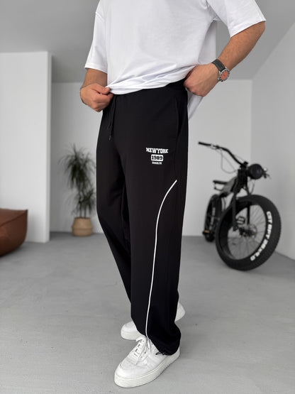 Men's Black Track Pants with Side Stripe