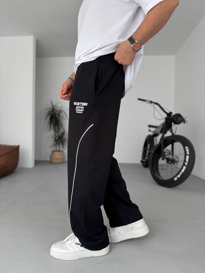 Men's Black Track Pants with Side Stripe