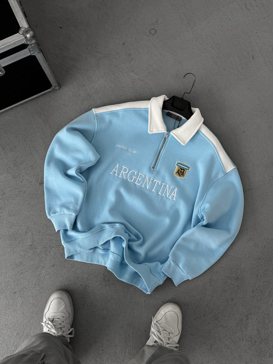 Oversized Sky Blue Cotton Fleece Sweatshirt with White Shoulder Panels