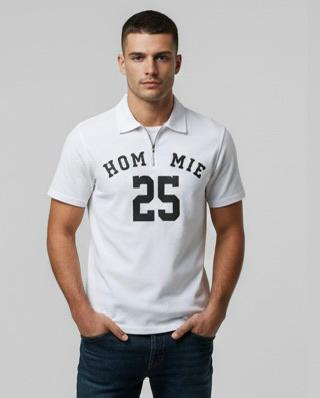 Cotton Jersey Half Zip Shirt – White with Homie Print: