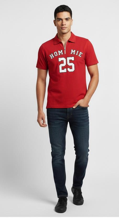 Cotton Jersey Half Zip Shirt – Red | Homie Print