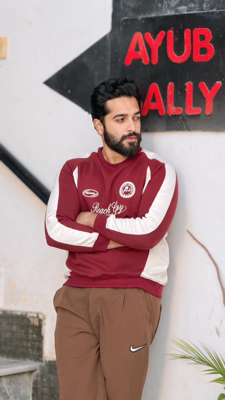 luxury Maroon whit side penal oversize  sweatshirt