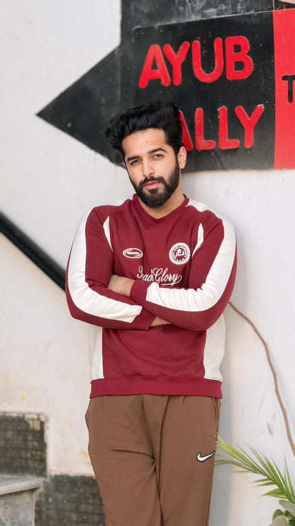 luxury Maroon whit side penal oversize  sweatshirt
