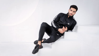 Premium Black Winter Tracksuit with Stripes
