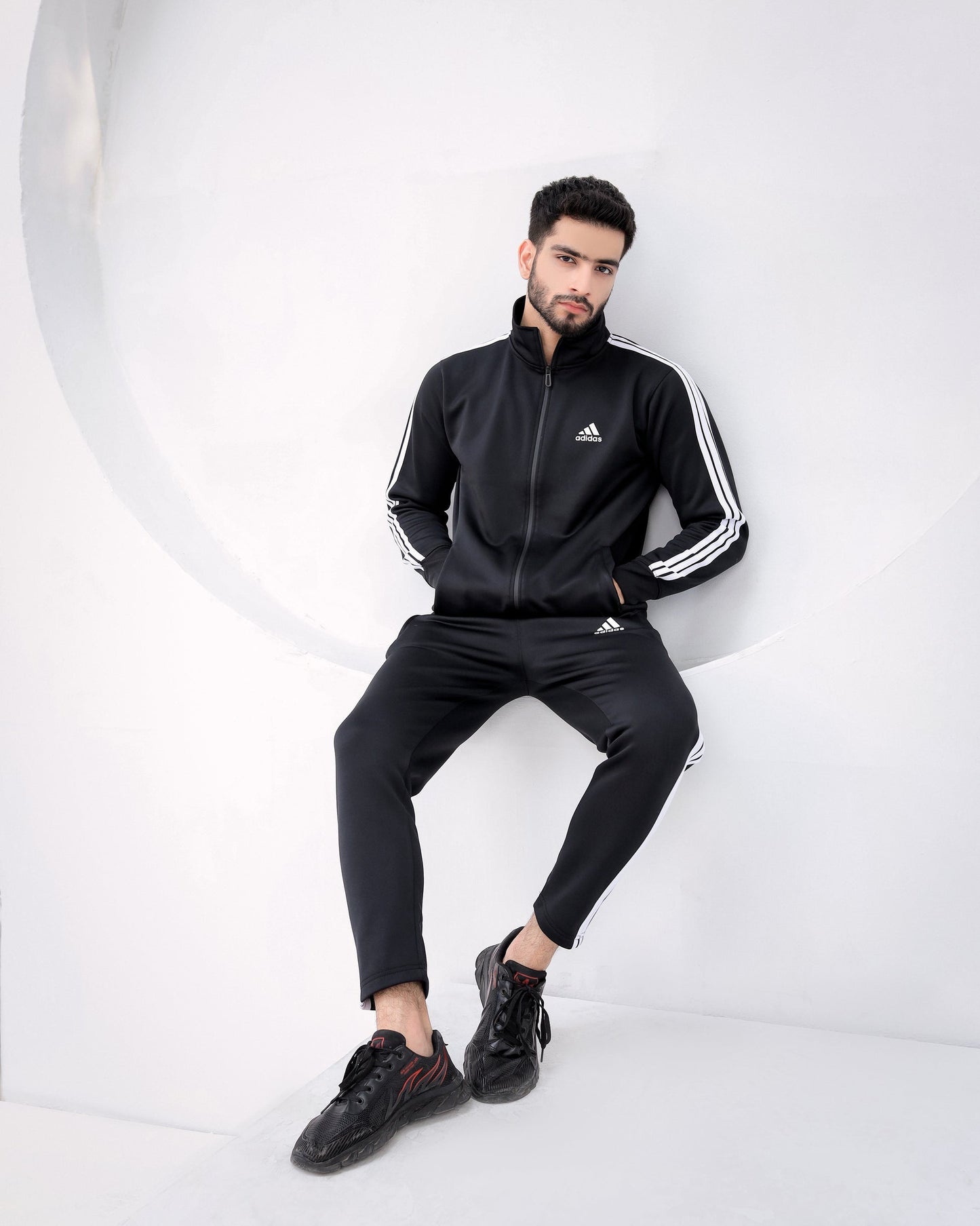 Premium Black Winter Tracksuit with Stripes
