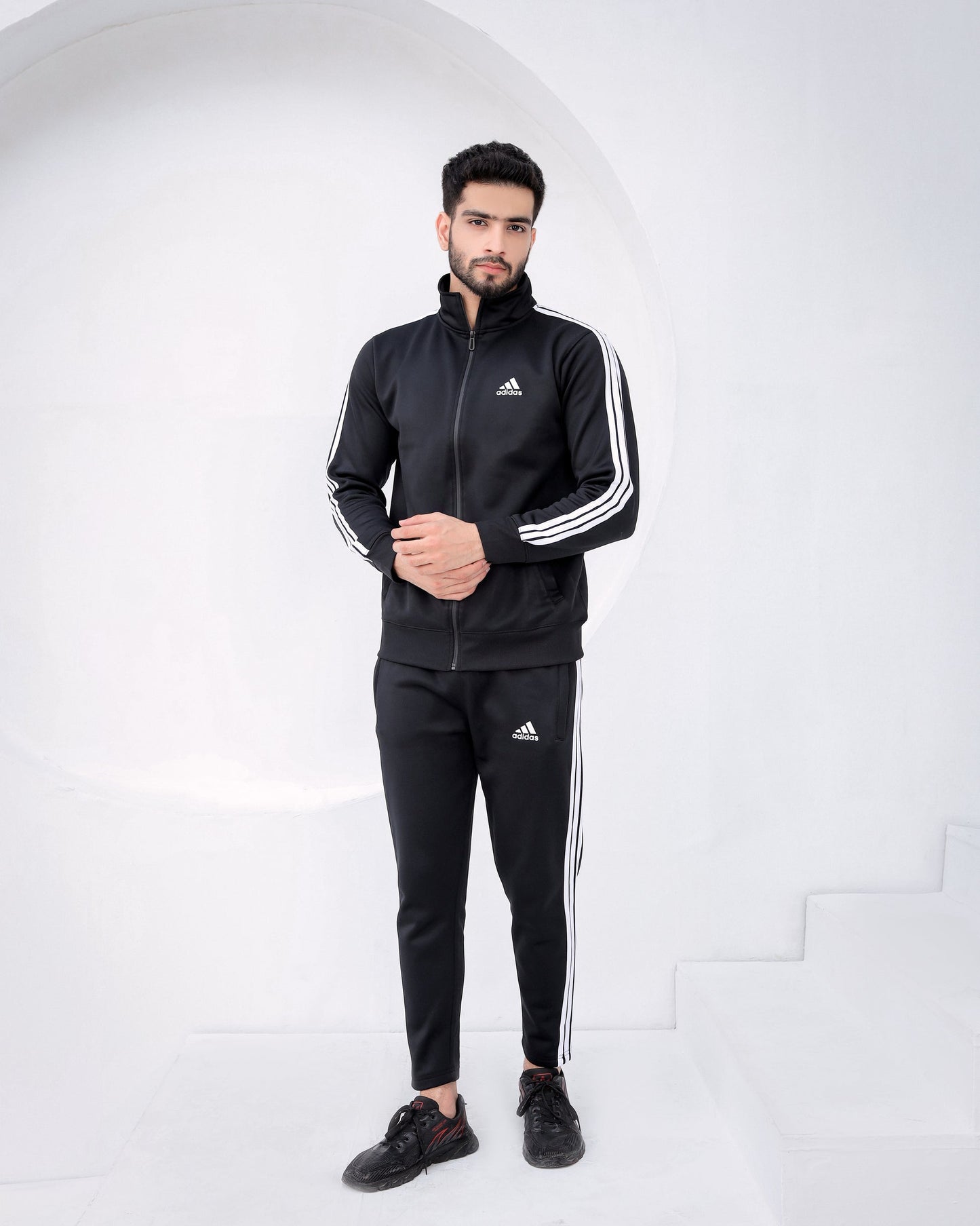 Premium Black Winter Tracksuit with Stripes