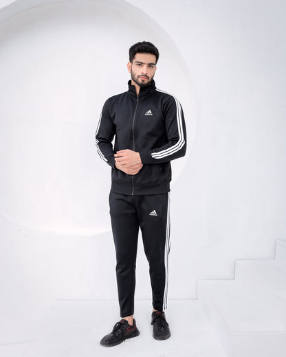 Premium Black Winter Tracksuit with Stripes