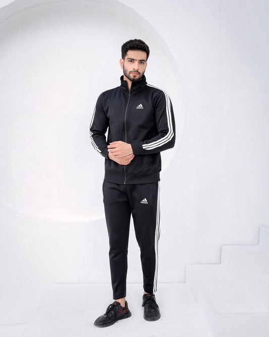 Premium Black Winter Tracksuit with Stripes